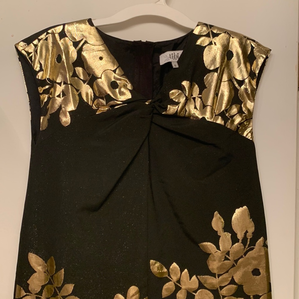 Tibi Shimmery Black and Gold Mini Dress Size 0